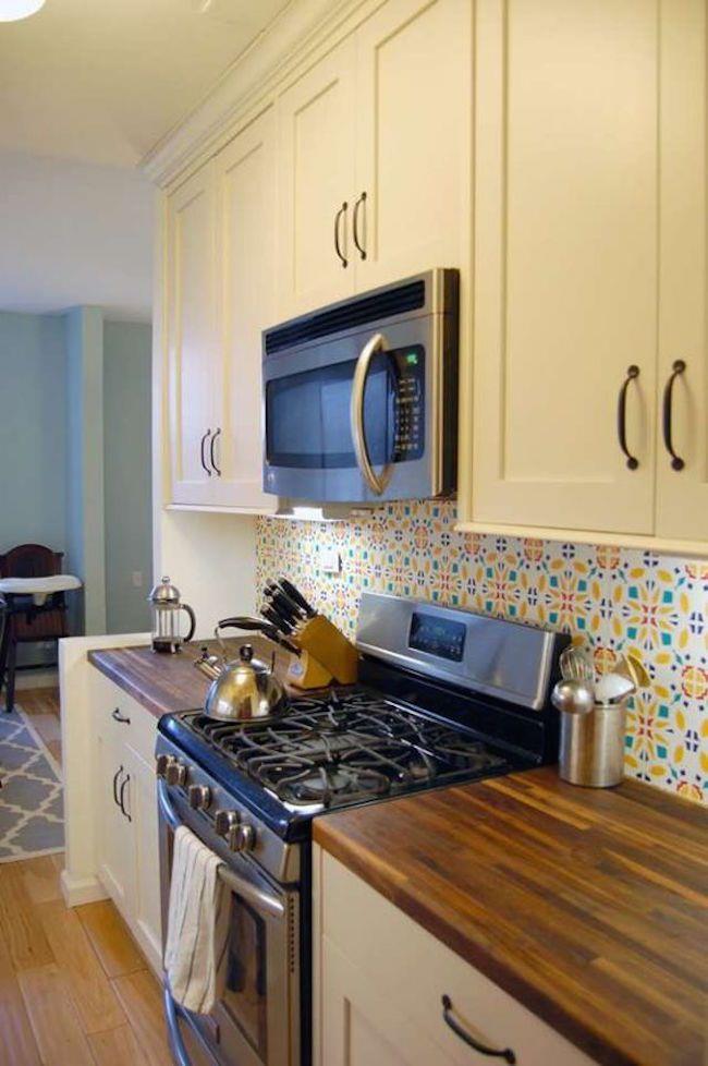 kitchen with bright backsplash