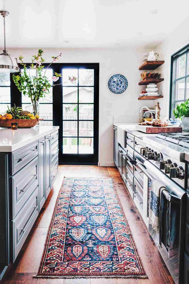 kitchen with a large rug