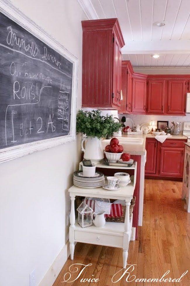 kitchen with red cabinets