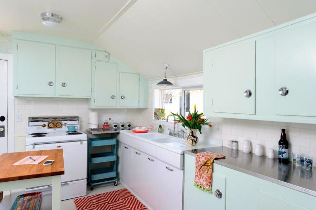 mint green midcentury inspired kitchen