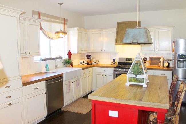 white-kitchen-red-island-farmhouse-style