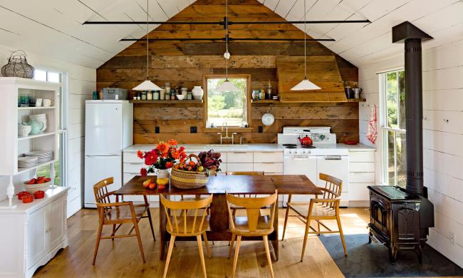 Rustic Wood feature wall in a tiny home