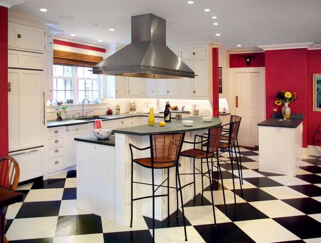 checkered floor in country kitchen