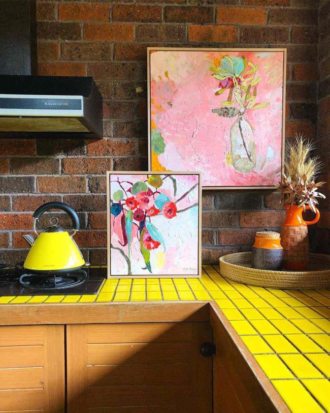 Kitchen with a yellow countertop