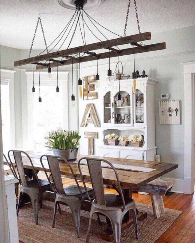 Decorative wooden ladders for a light fixture