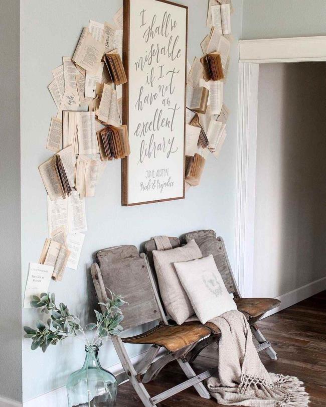 Vintage books decorating a wall