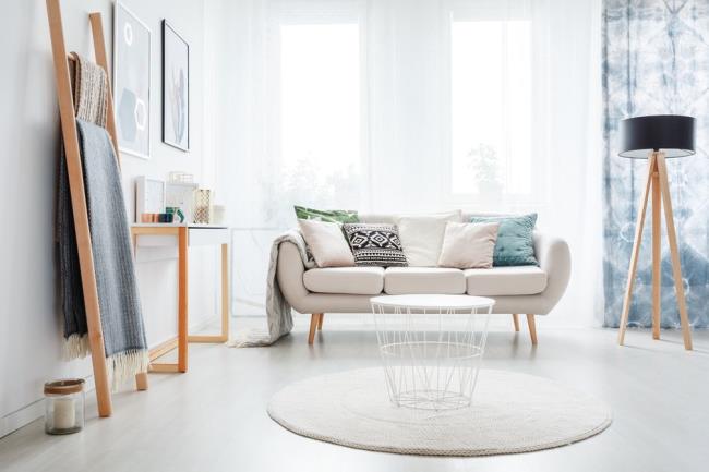 Ladder in bright living room