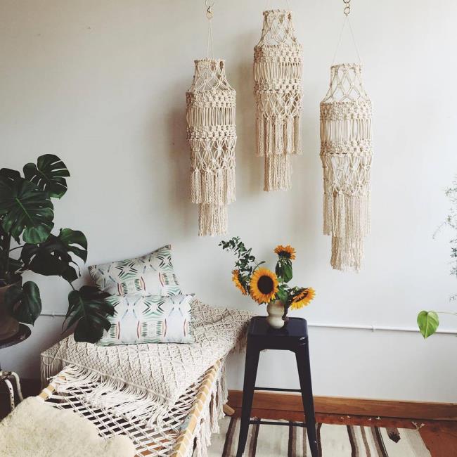 macrame chandelier coverings