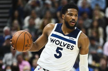 SALT LAKE CITY, UTAH - DECEMBER 23: Malik Beasley #5 of the Minnesota Timberwolves looks on in the second half of a game against the Utah Jazz at Vivint Smart Home Arena on December 23, 2021 in Salt Lake City, Utah. NOTE TO USER: User expressly acknowledges and agrees that, by downloading and or using this photograph, User is co<em></em>nsenting to the terms and co<em></em>nditions of the Getty Images License Agreement. (Photo by Alex Goodlett/Getty Images)